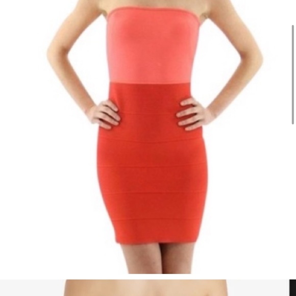 BCBG strapless tube dress size small bandage dress orange color block - Picture 6 of 7